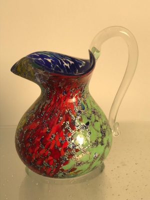Multicoloured carafe with murrine and silver