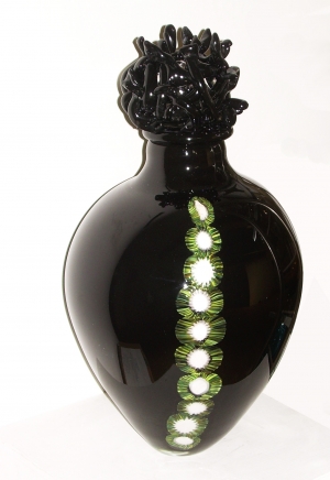 Black Anemone vase in blown glass with murrine